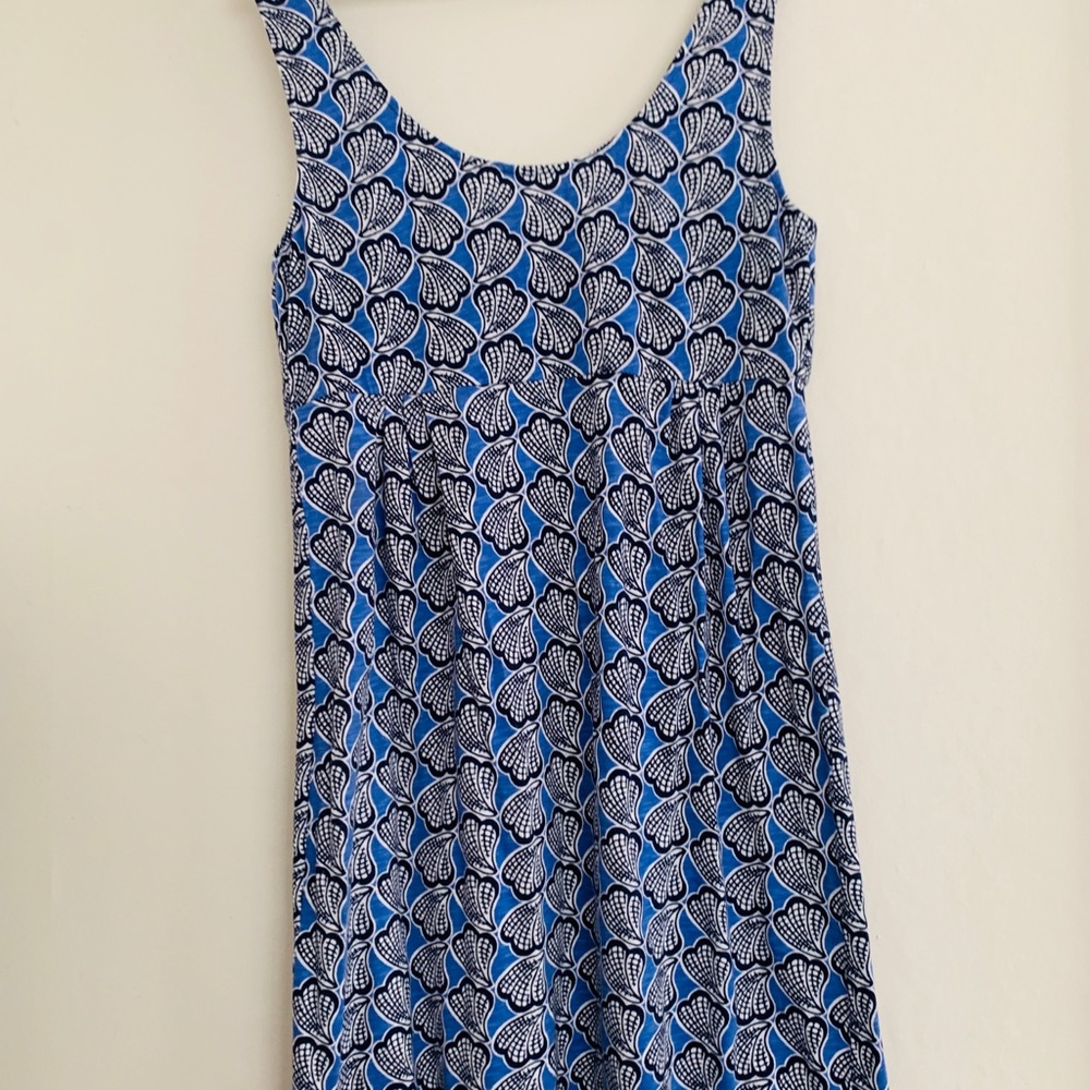 Boden Leaf Print Blue and White Midi Dress